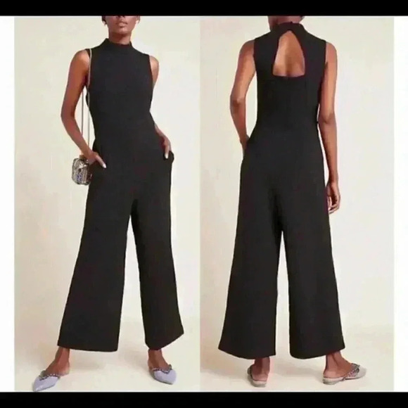 Anthropologie Eva Franco Womens Charley Jumpsuit Black Textured Stretch Med New - Picture 1 of 3